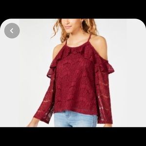 Cold Shoulder Burgundy Lace Top - HOST PICK X 3